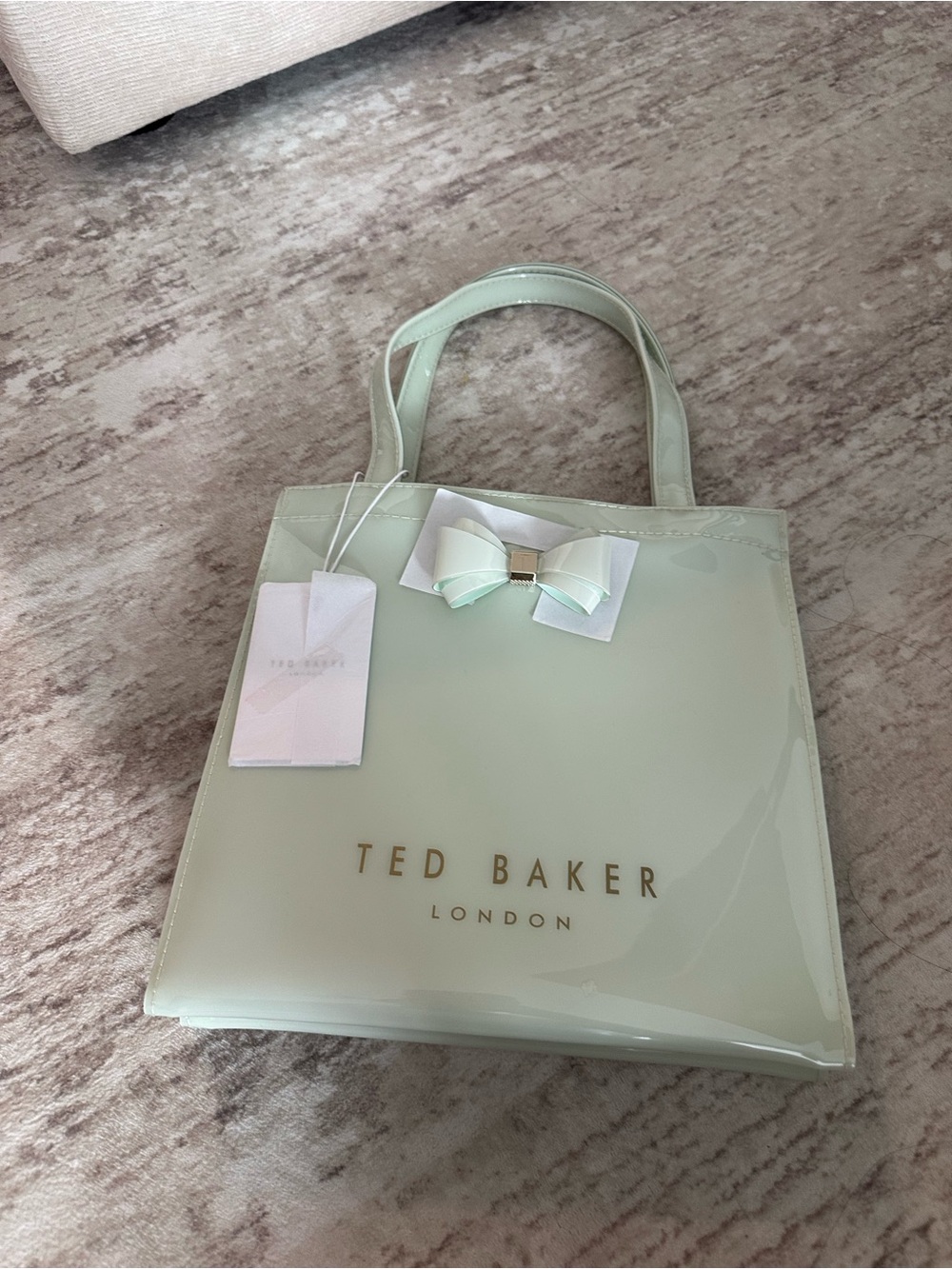 Ted Baker Pale Mint Patent Tote with Bow Accent - Picture 3 of 5